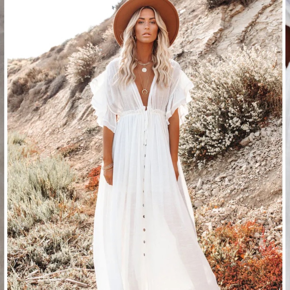 Beige flowy boho dress